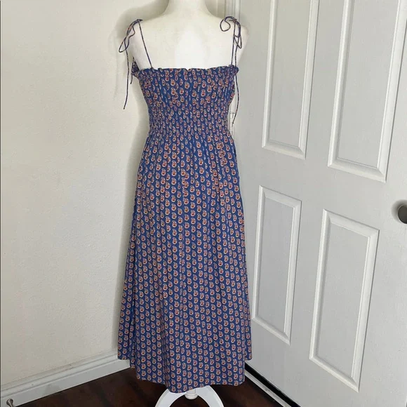 Doen Rhoda Organic Cotton Poplin Sundress Women's M Mazarine Sunrise Paisley - Picture 12 of 16